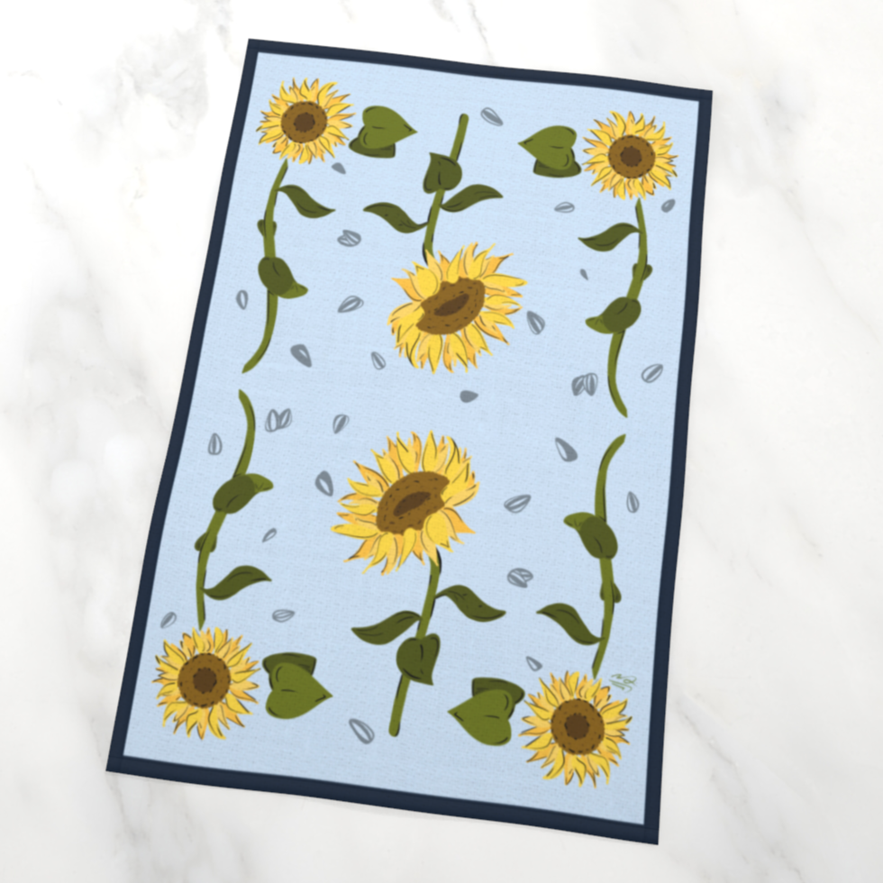 Blue Sunflower Tea Towel